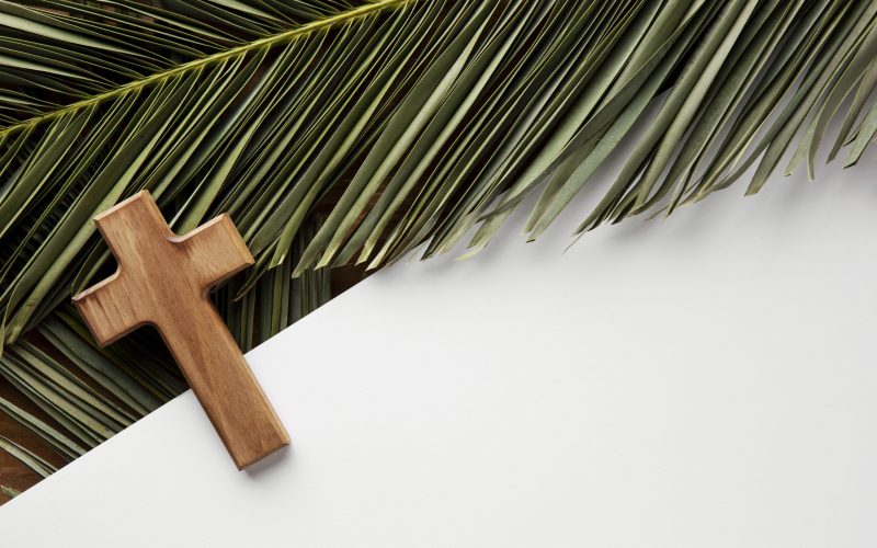 top-view-green-leaves-cross-arrangement